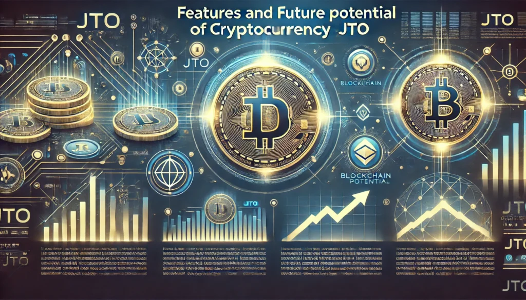 仮想通貨 Jito(JTO)とは何か?DALL·E 2024-12-12 13.54.14 - A professional horizontal banner image for the topic 'Features and Future Potential of Cryptocurrency Jito (JTO).' The design should feature a modern, 仮想通貨 Jito(JTO)とは何か?